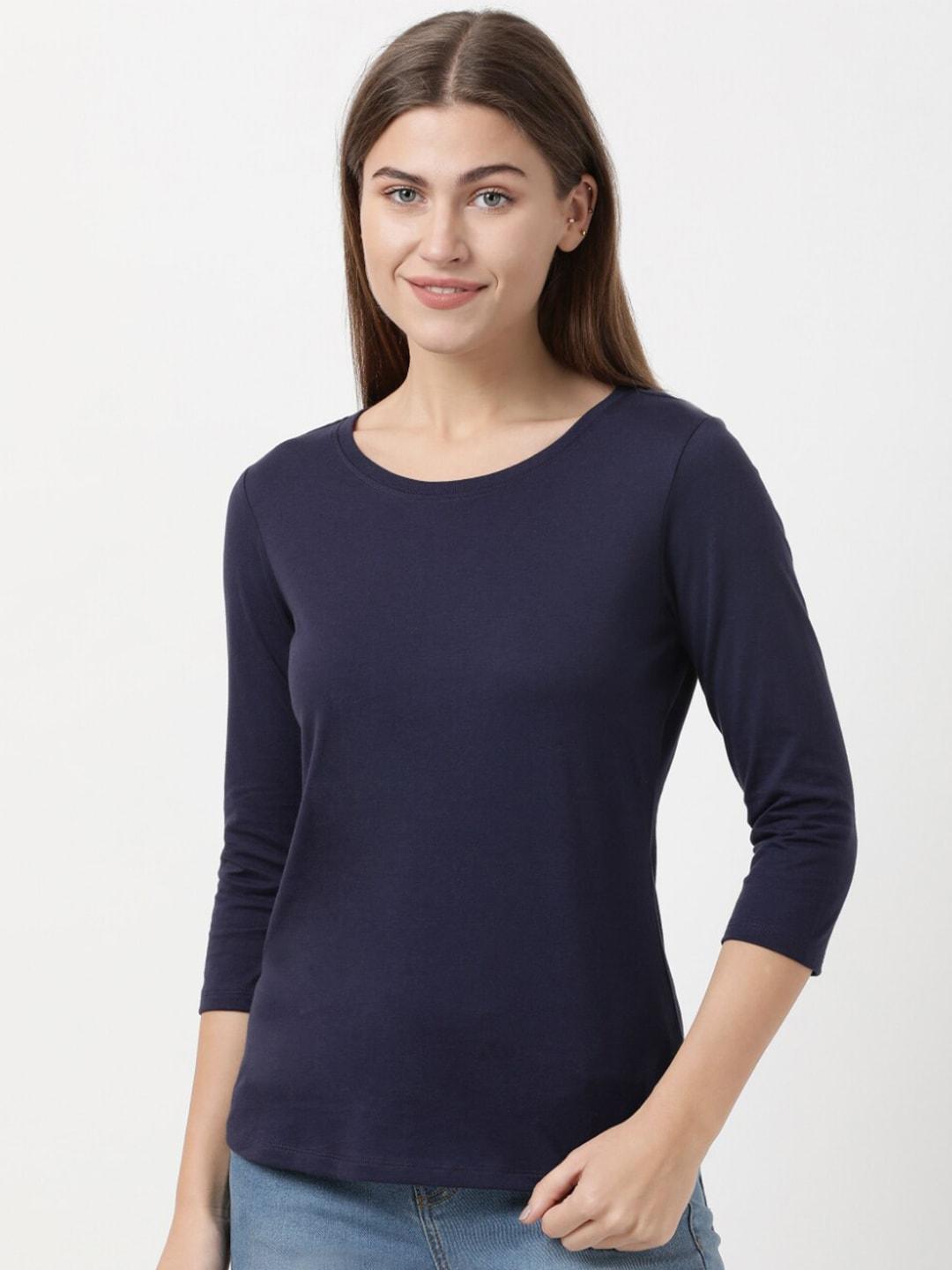 jockey women navy blue solid regular fit t-shirt