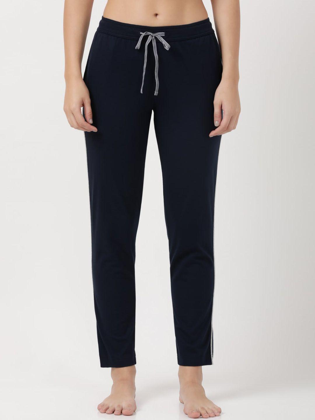 jockey women navy blue solid relaxed-fit lounge pants