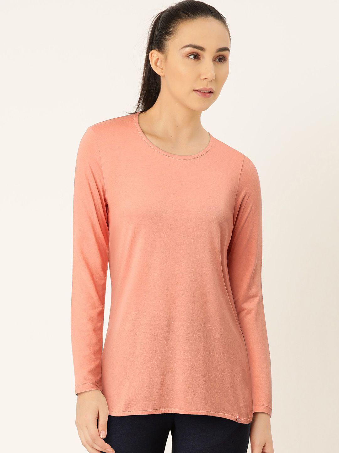 jockey-women-peach-coloured-solid-round-neck-t-shirt