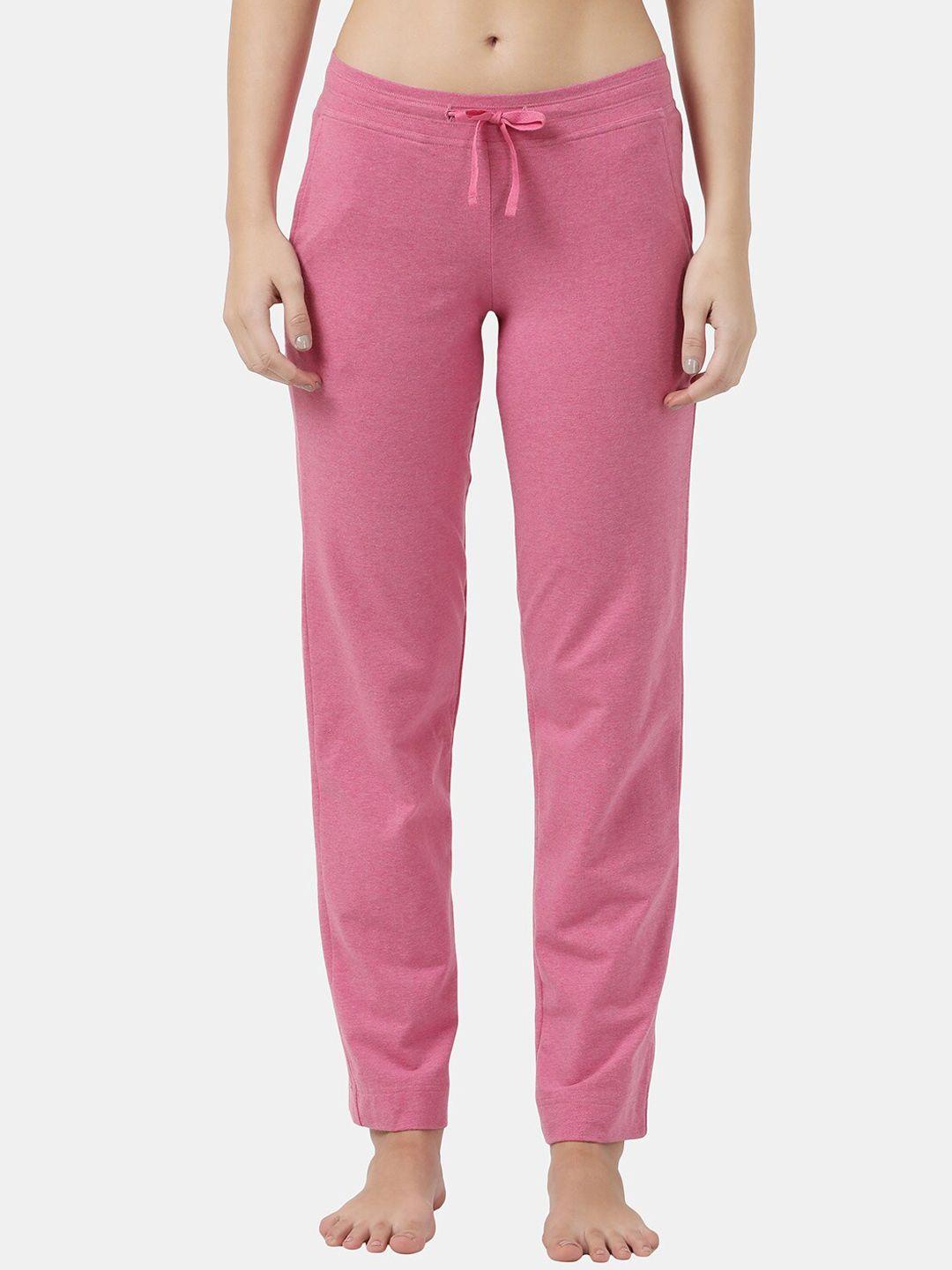 jockey women pink solid super combed cotton lounge pants