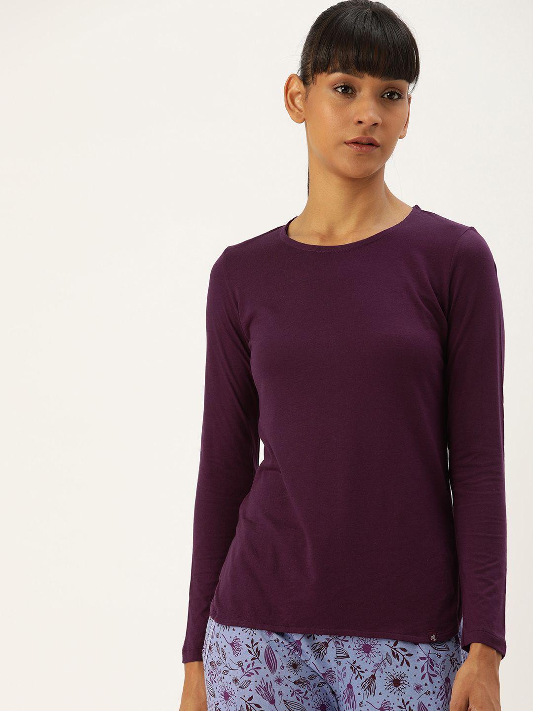 jockey women purple solid round neck t-shirt