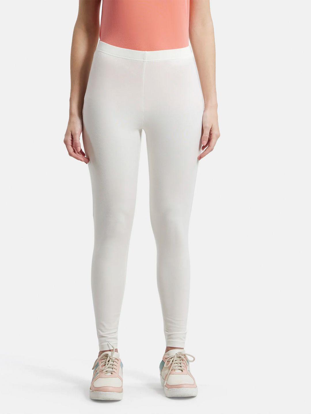jockey women white solid slim-fit cotton ankle length leggings