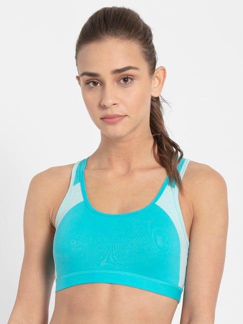 jockey 1380 mint melange wirefree padded full coverage racer back sports bra (prints may vary)