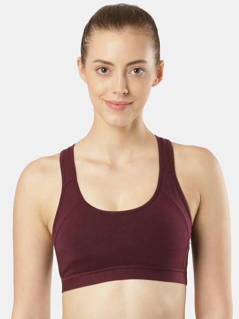 jockey 1380 wine wirefree padded full coverage racer back stay fresh sports bra (prints may vary)