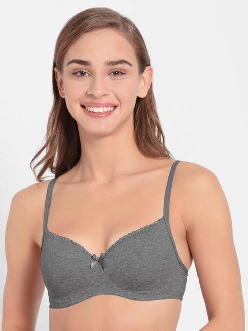 jockey 1723 steel grey melange wirefree padded medium coverage t-shirt bra with adjustable straps