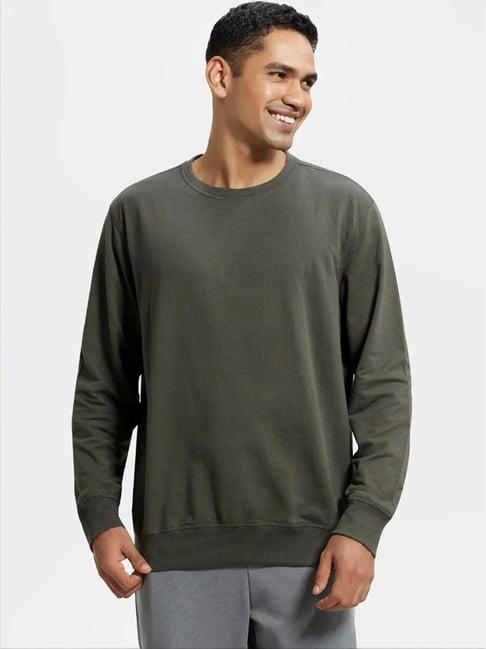 jockey 2716 dark olive super combed cotton french terry sweatshirt with ribbed cuffs