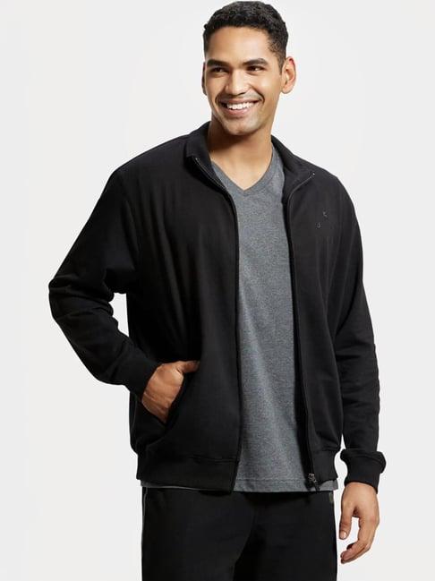 jockey 2730 black combed cotton french terry jacket with ribbed cuffs & convenient side pocket