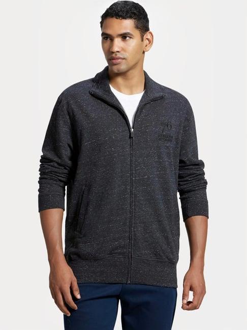 jockey 2730 charcoal combed cotton french terry jacket with ribbed cuffs & convenient side pocket