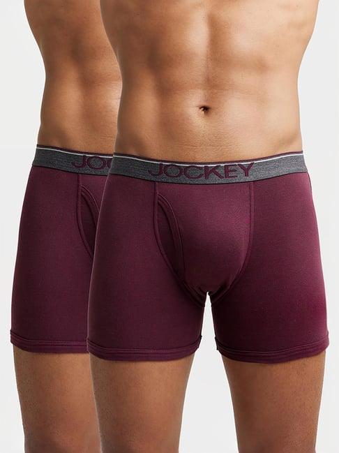 jockey 8009 dark wine super combed cotton rib boxer briefs with ultrasoft waistband - pack of 2