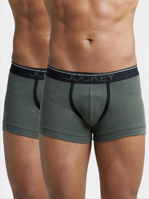 jockey 8015 olive super combed cotton rib trunks with ultrasoft waistband - pack of 2