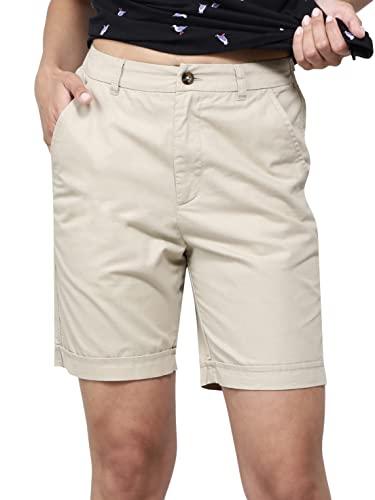 jockey a125 women's super combed cotton woven twill fabric relaxed fit shorts with convenient side pockets_oxford tan_l