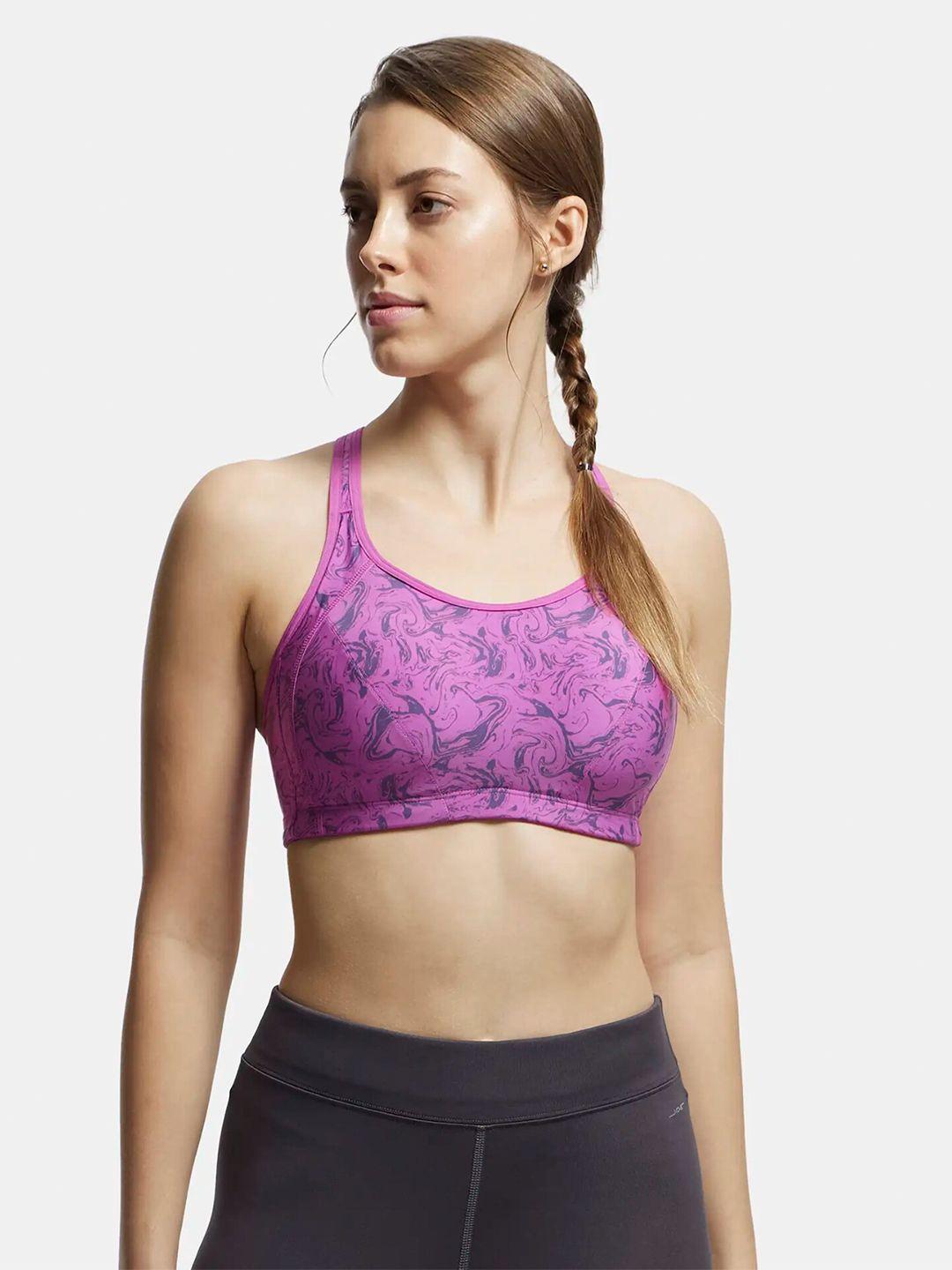 jockey abstract printed full coverage lightly padded workout bra with anti microbial