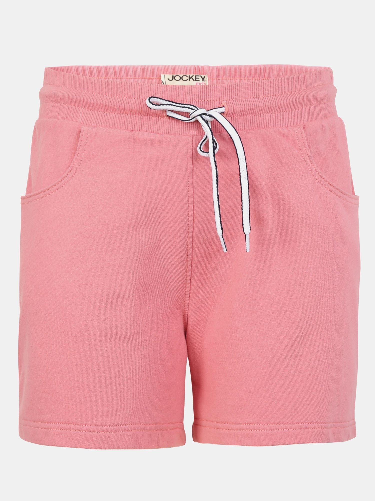 jockey ag04 cotton shorts for girls with front pocket & drawstring closure-pink
