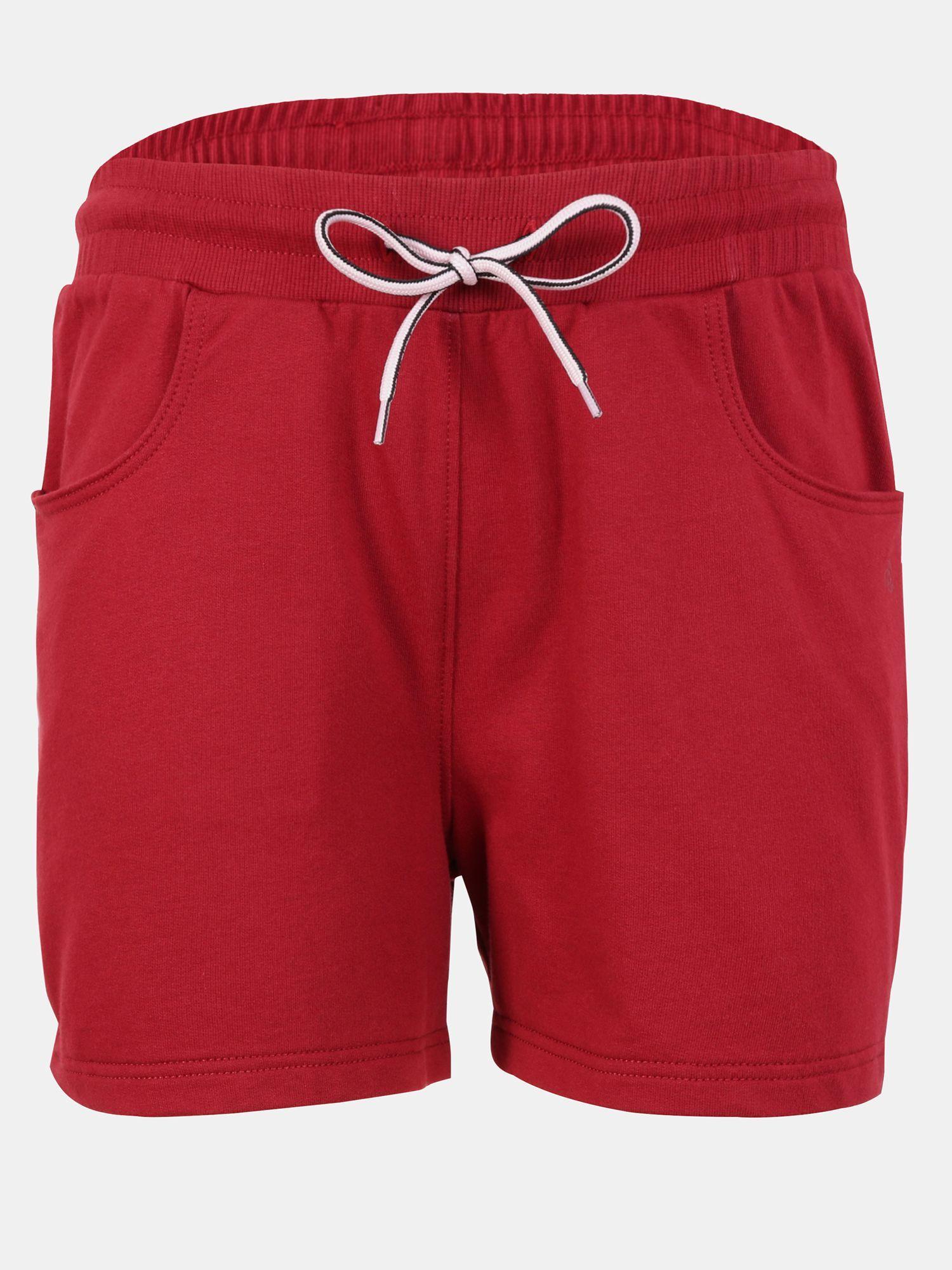 jockey ag04 cotton shorts for girls with front pocket & drawstring closure-red