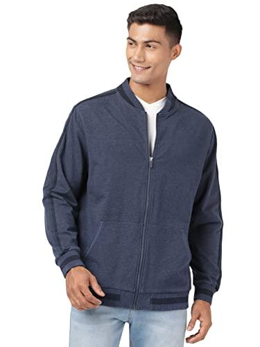 jockey am92 men's super combed cotton rich fleece fabric ribbed cuff jacket with stay warm treatment_navy & new marine_m