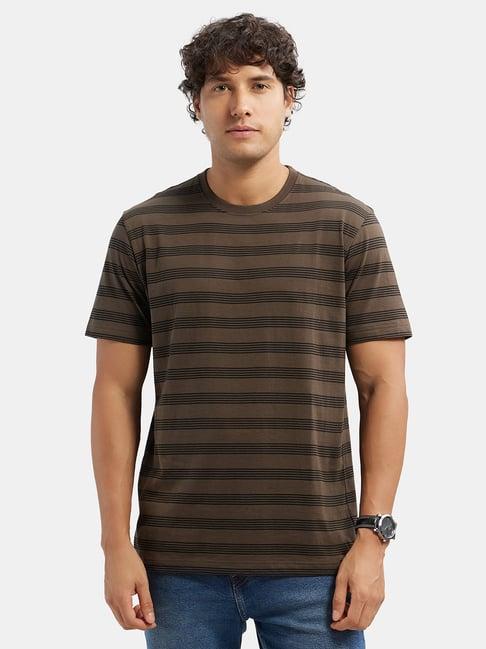 jockey black & olive regular fit striped crew t-shirt