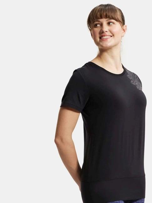 jockey black printed sports t-shirt