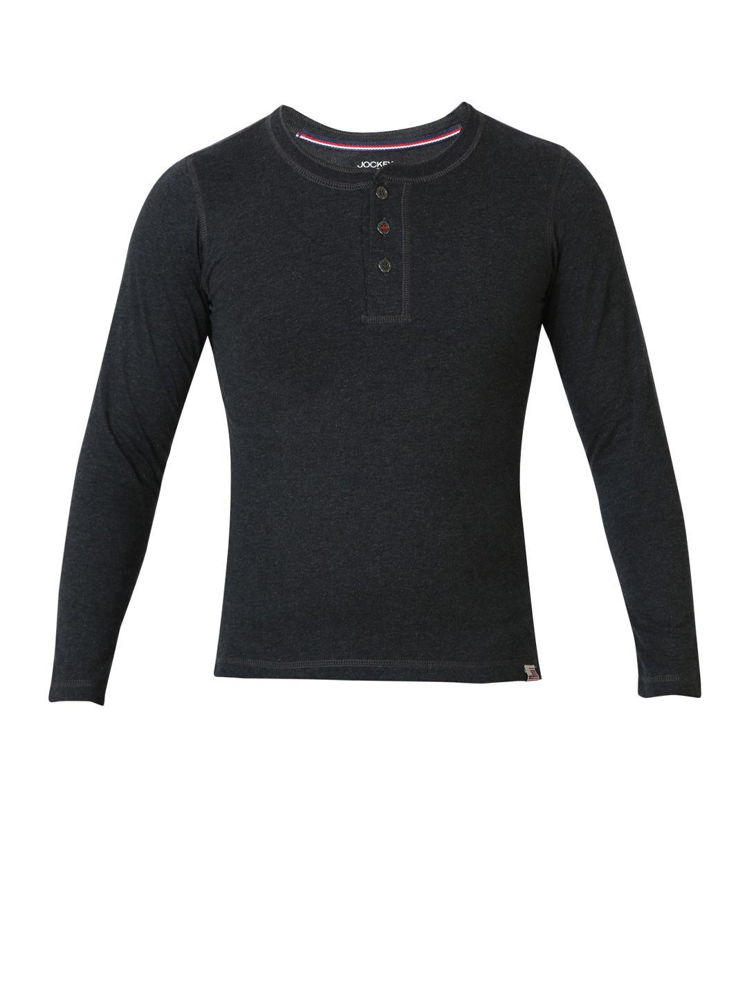 jockey boys black solid henley neck t-shirt