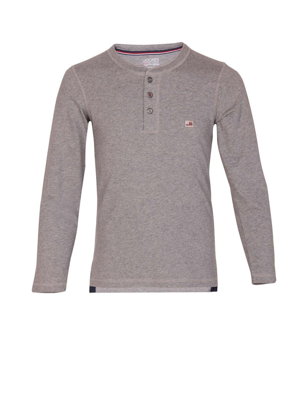 jockey boys grey solid henley neck t-shirt