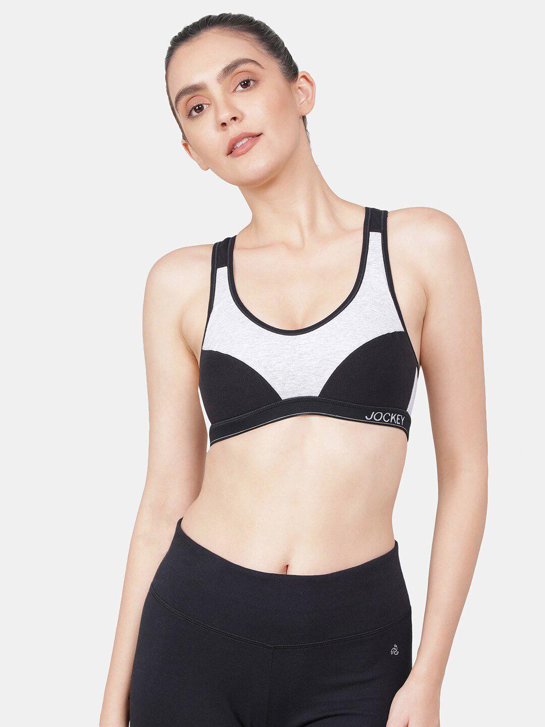 jockey colourblocked full coverage lightly padded dry fit workout bra with anti microbial