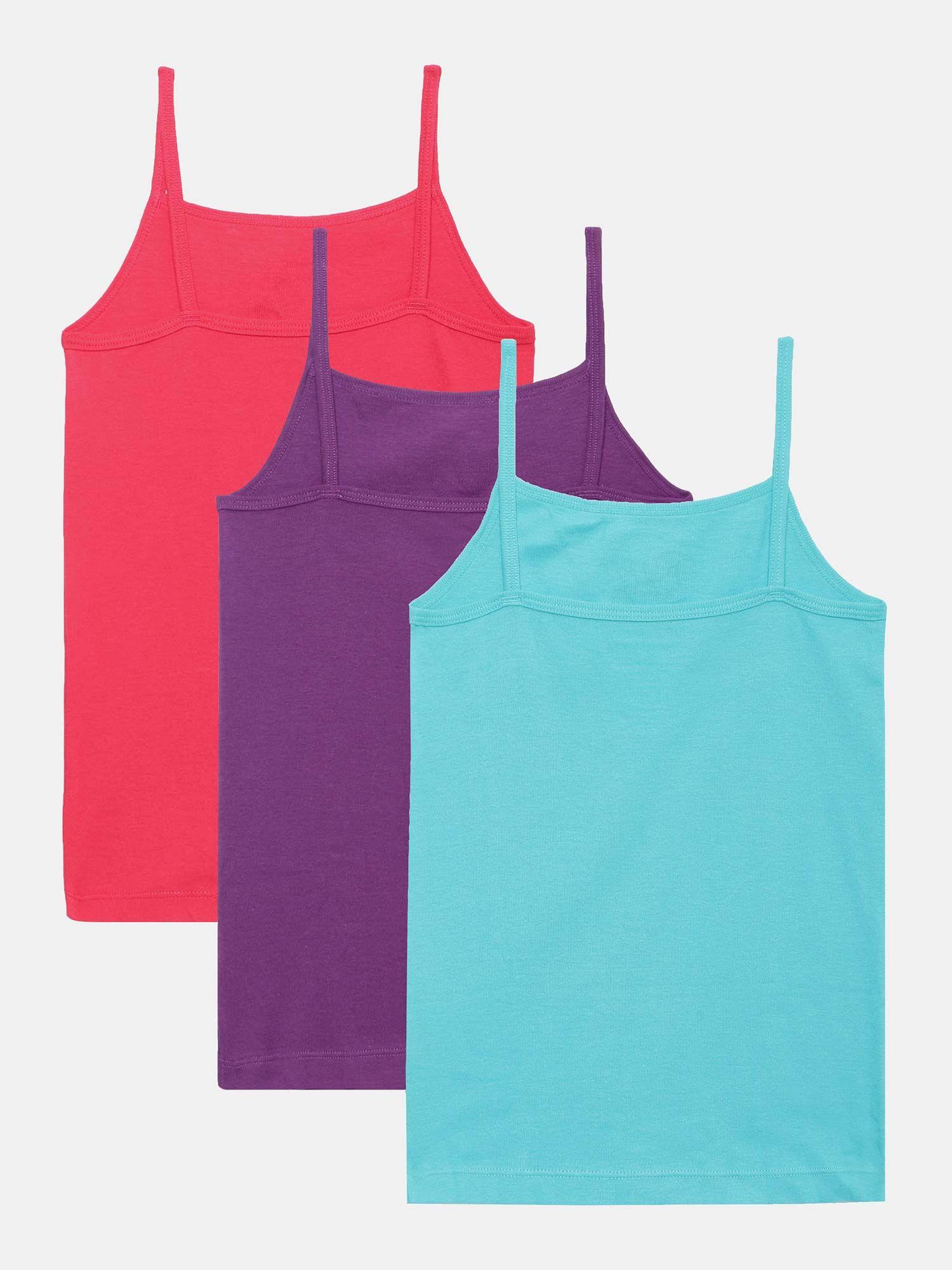 jockey fg03 girls super combed cotton rib printed camisole - assorted (pack of 3)