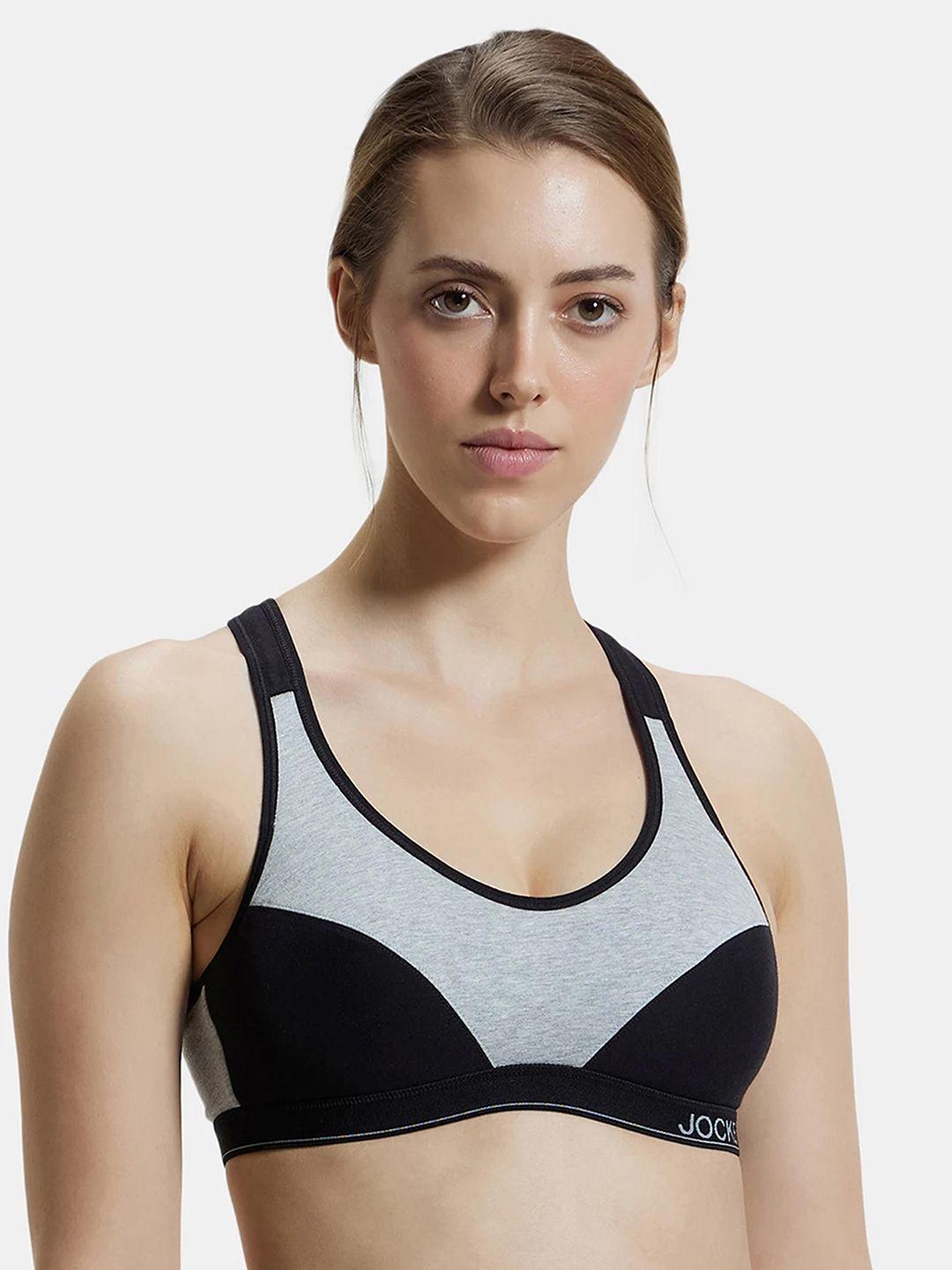 jockey grey & black colourblocked non-wired non padded sports bra