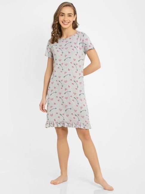 jockey light grey printed night dress