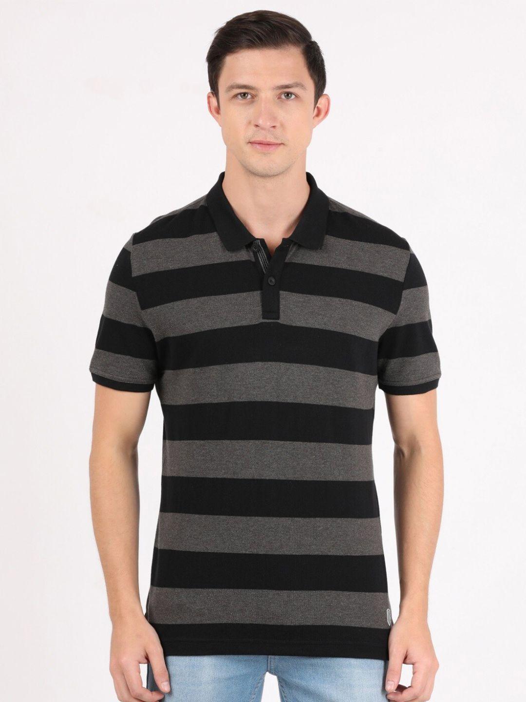 jockey men black & charcoal striped polo collar t-shirt