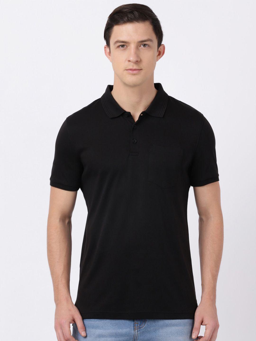 jockey men black solid polo collar pockets t-shirt