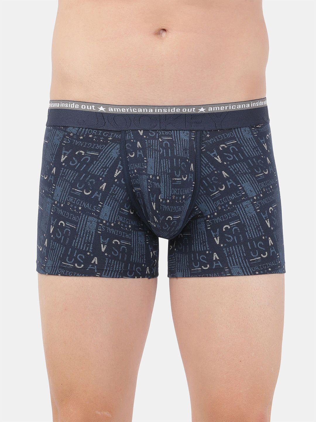 jockey men blue printed trunk us63-0105-navy