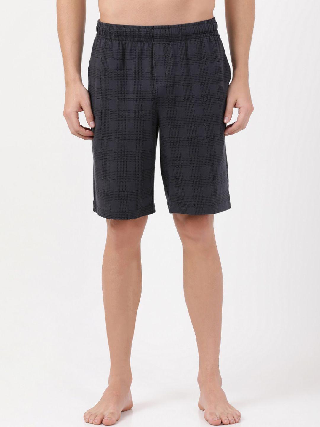 jockey men grey checked cotton shorts