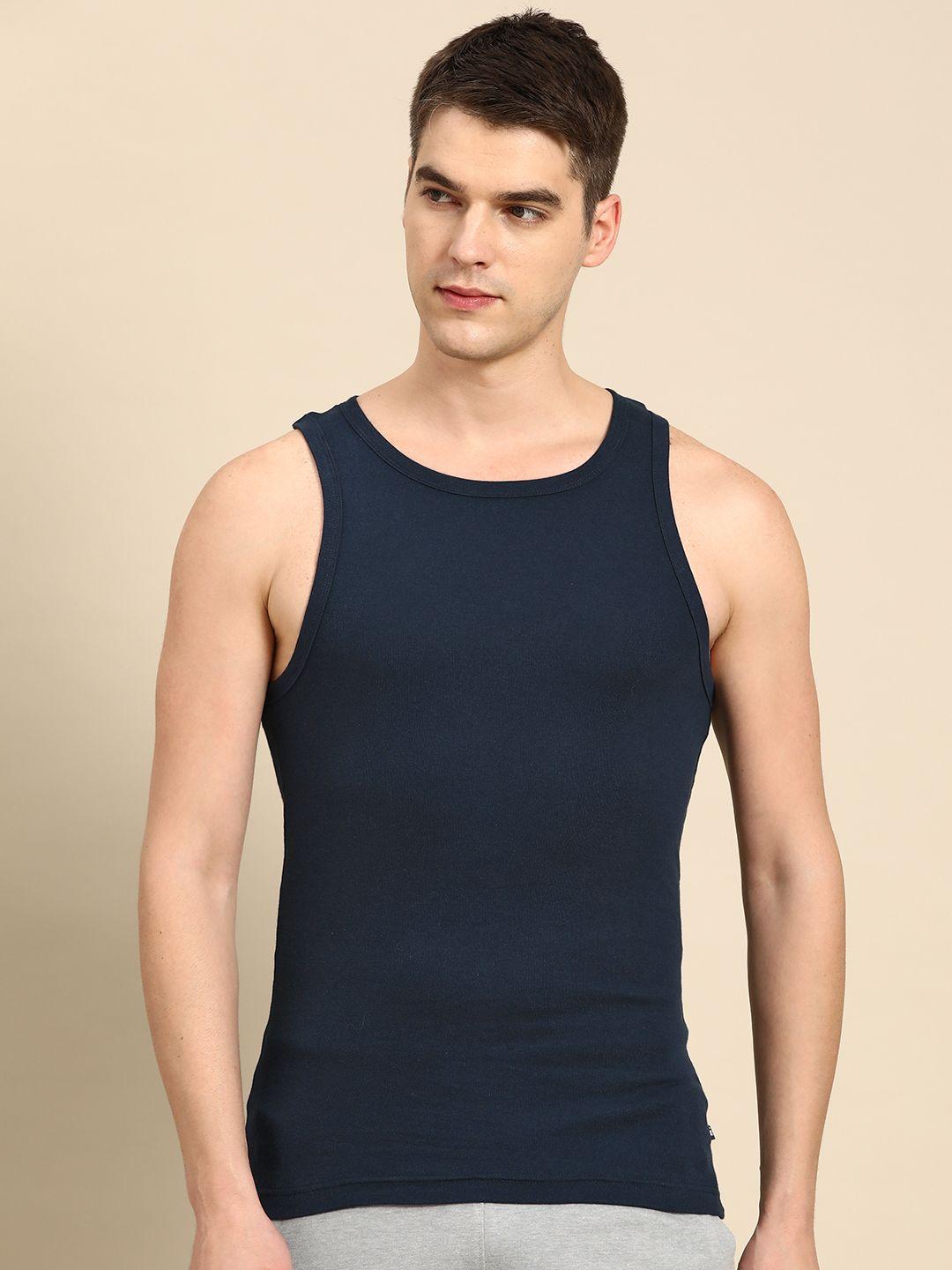 jockey men navy blue combed cotton solid innerwear vest