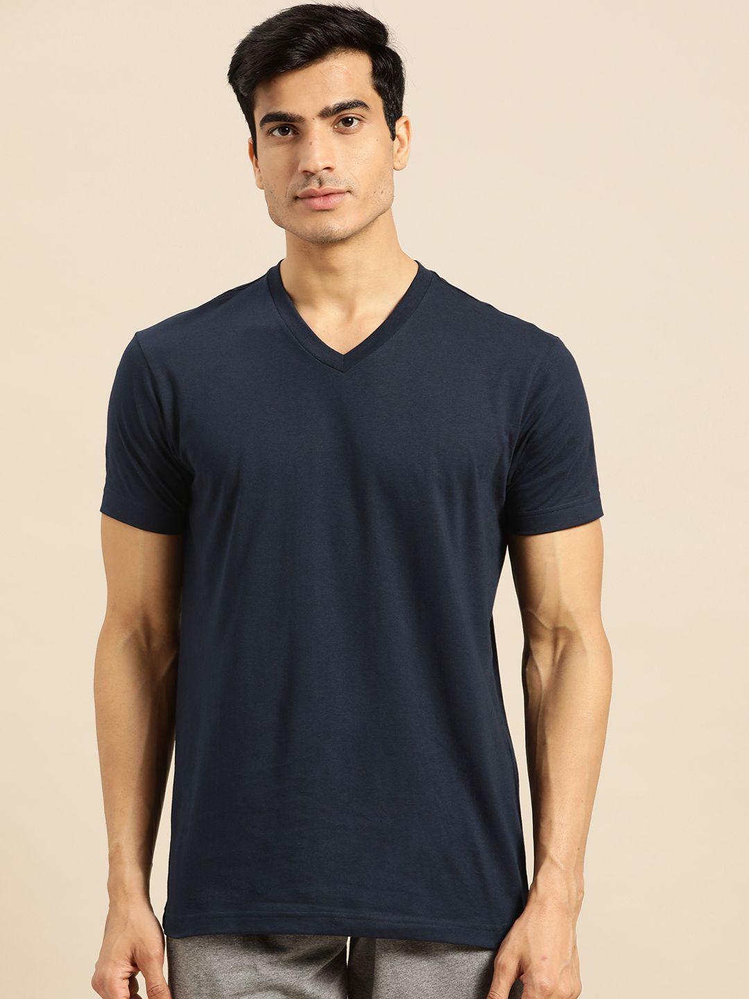 jockey men navy blue solid v-neck t-shirt