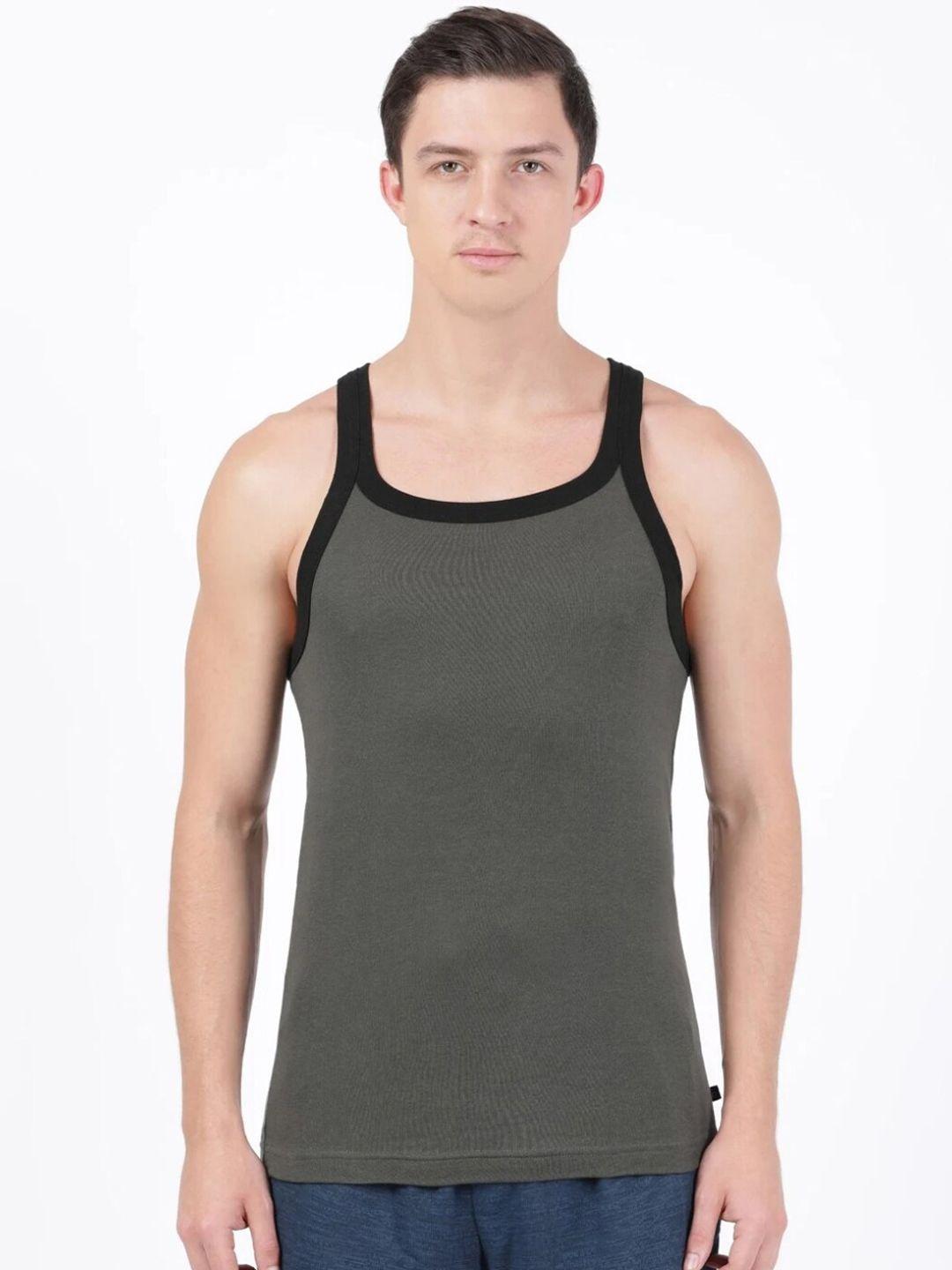 jockey men olive green solid pure cotton gym vest