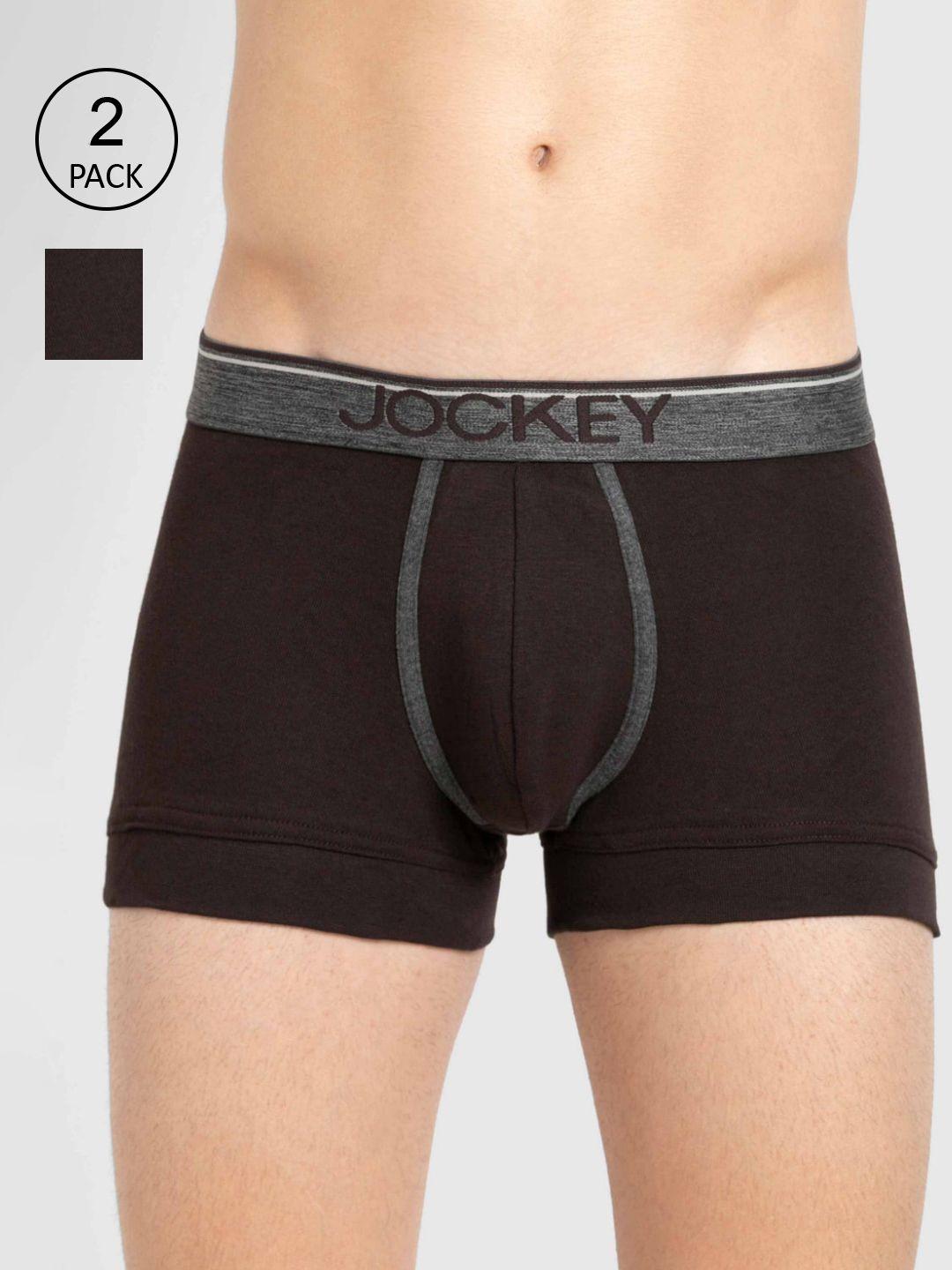 jockey men pack of 2 super combed cotton rib solid trunks 8015-0205