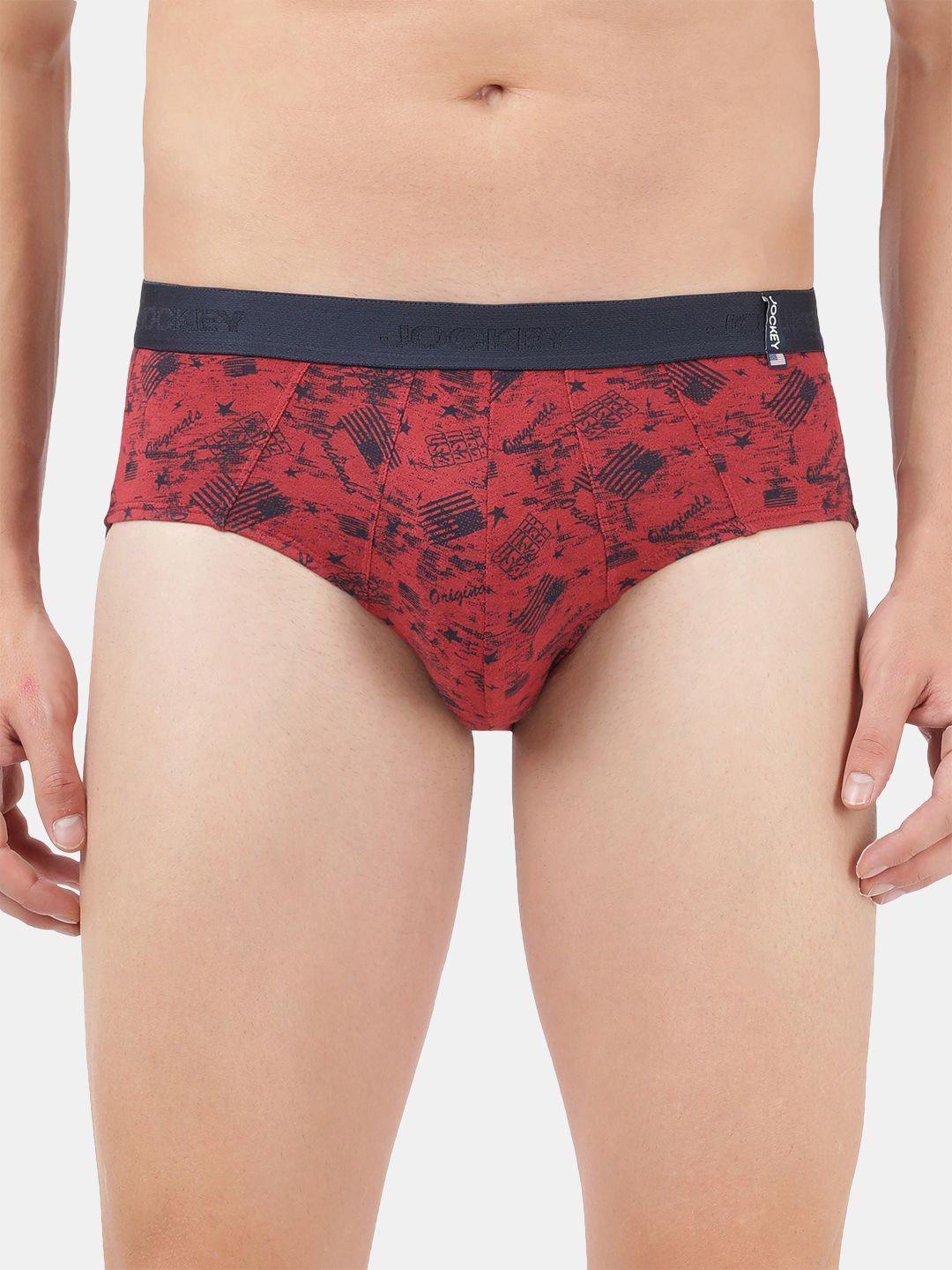 jockey men red typography printed cotton mid-rise basic briefs