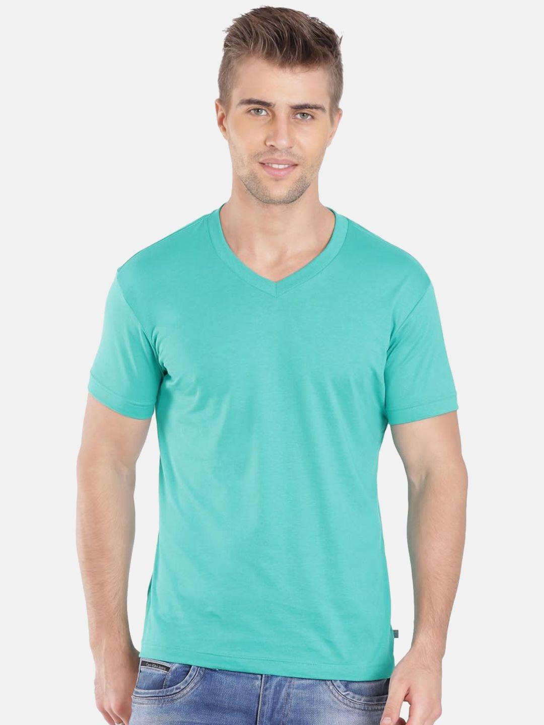 jockey men sea green solid v-neck t-shirt