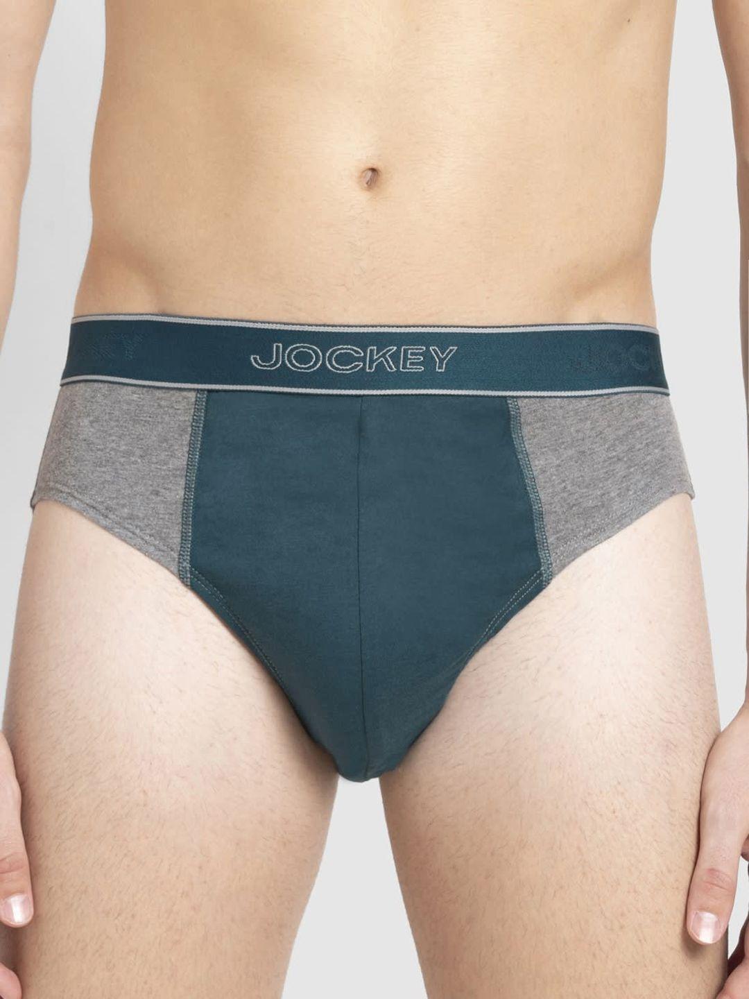 jockey men teal blue & grey melange combed cotton colourblocked briefs 1011-0105