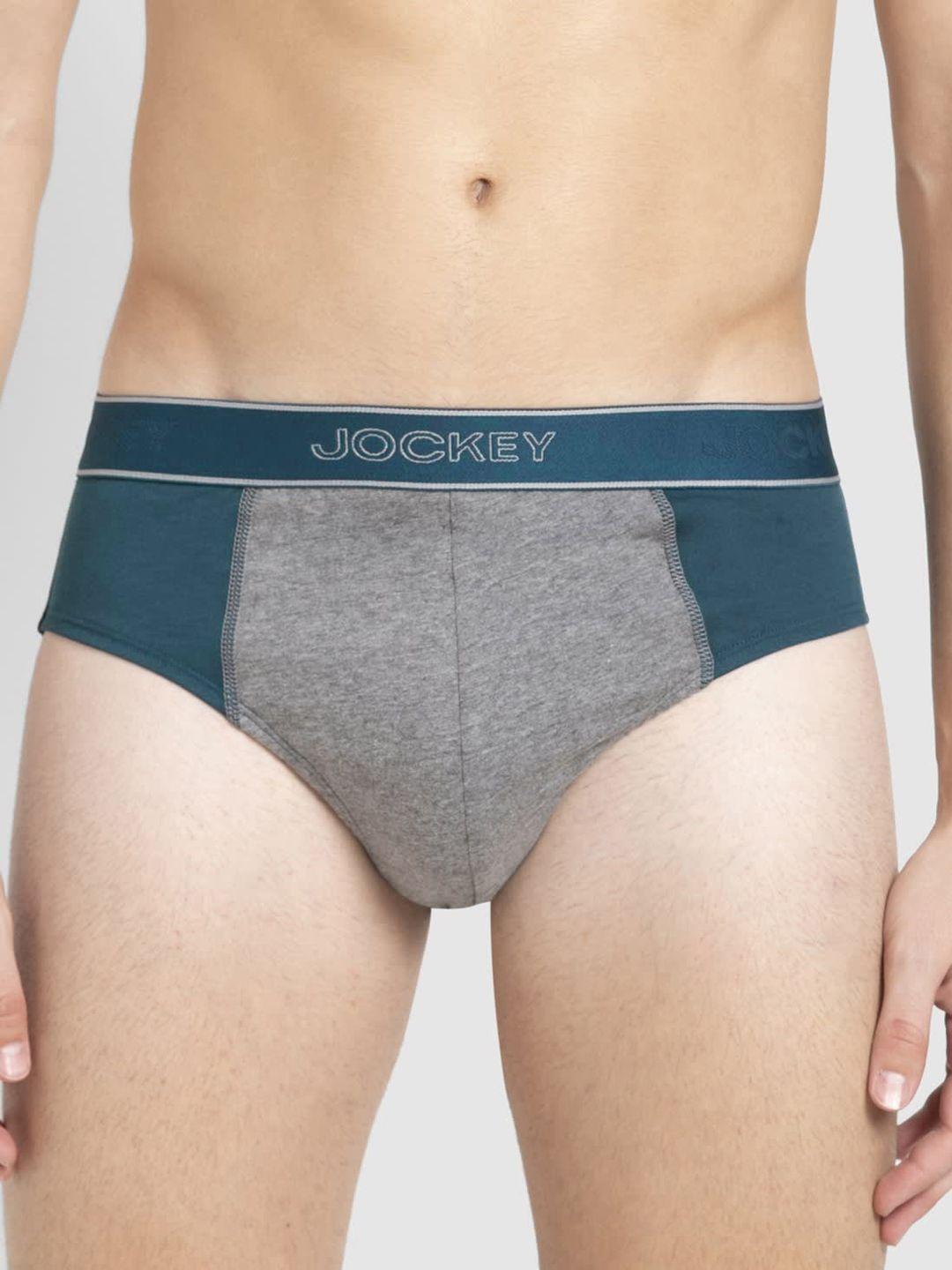 jockey men teal blue & grey melange super combed cotton colourblocked briefs 1011-0105