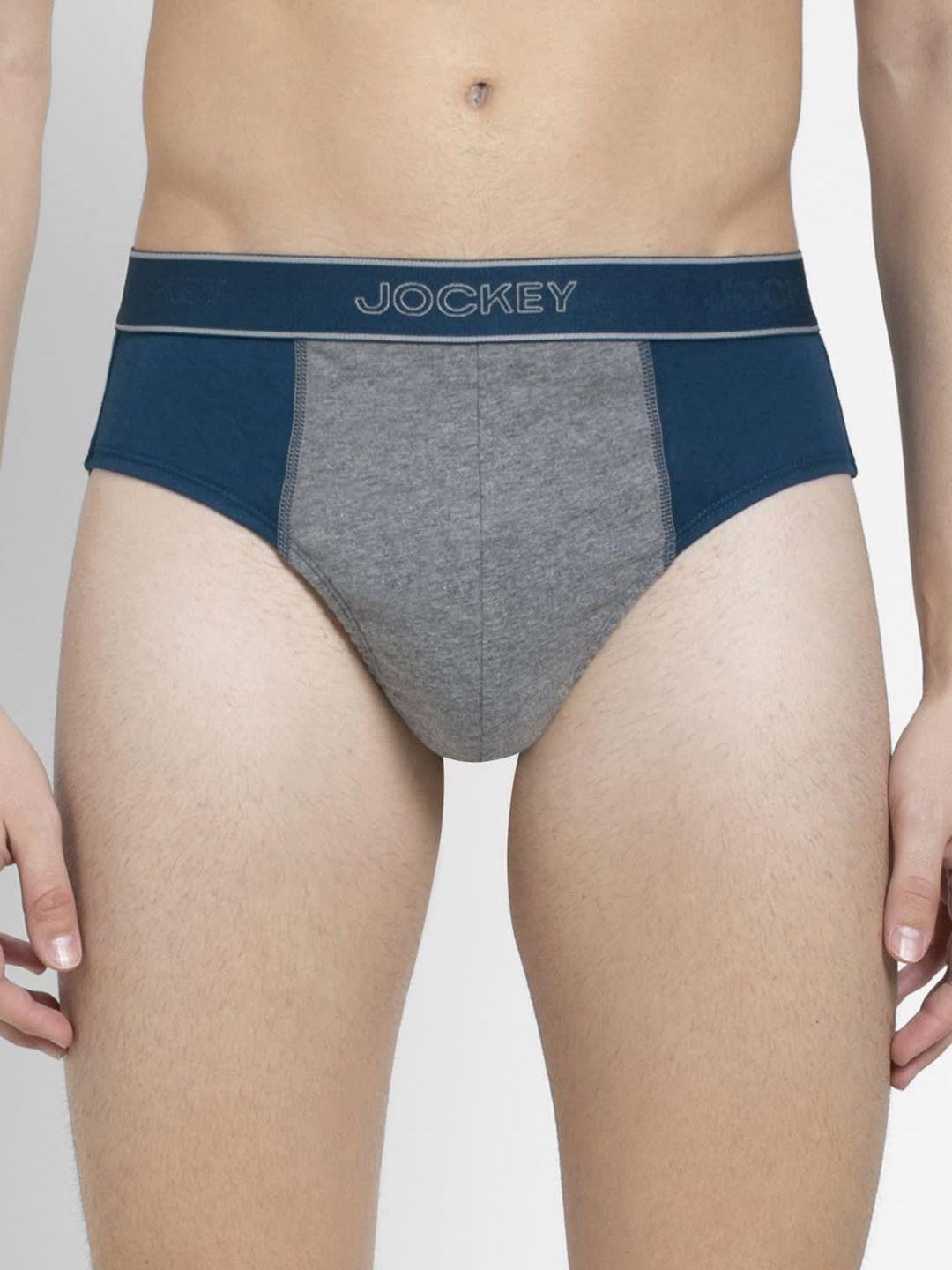 jockey men teal blue & grey melange super combed cotton colourblocked briefs 1011-0105