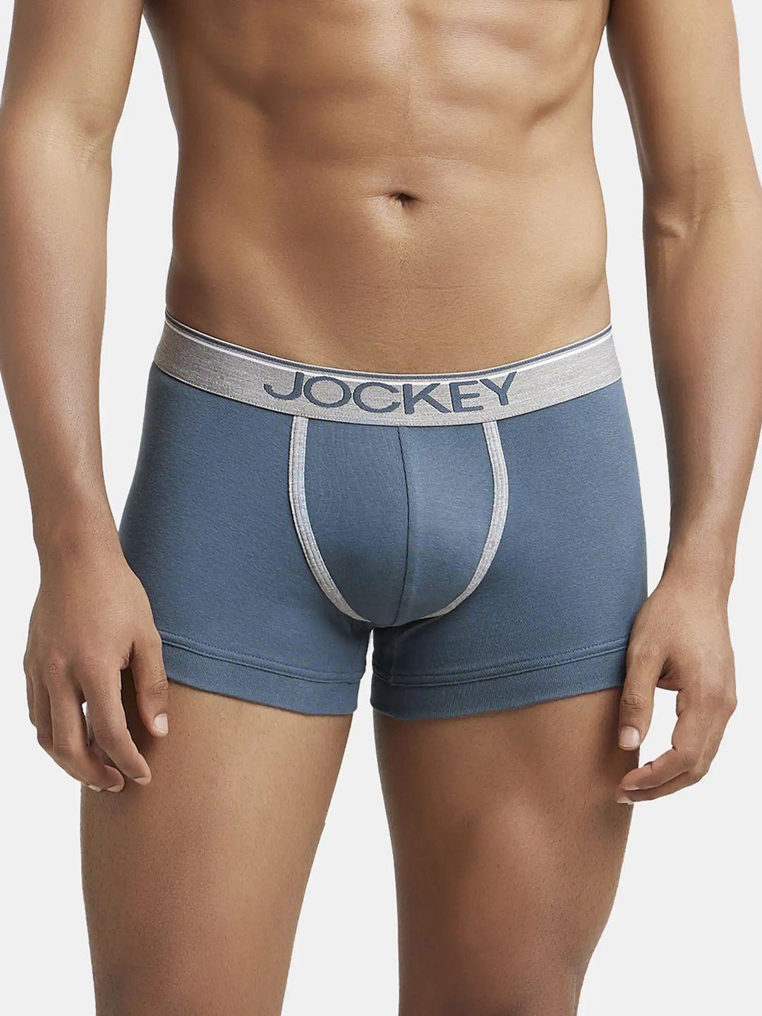 jockey men teal blue & grey solid pure super combed cotton trunks 8015-0105