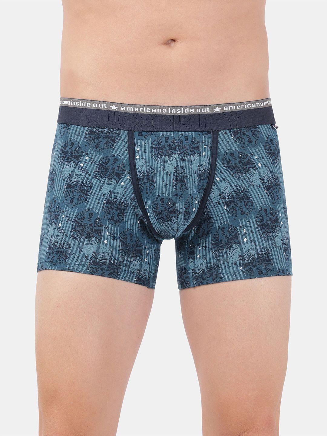 jockey men teal blue printed trunk us63-0105-seapt