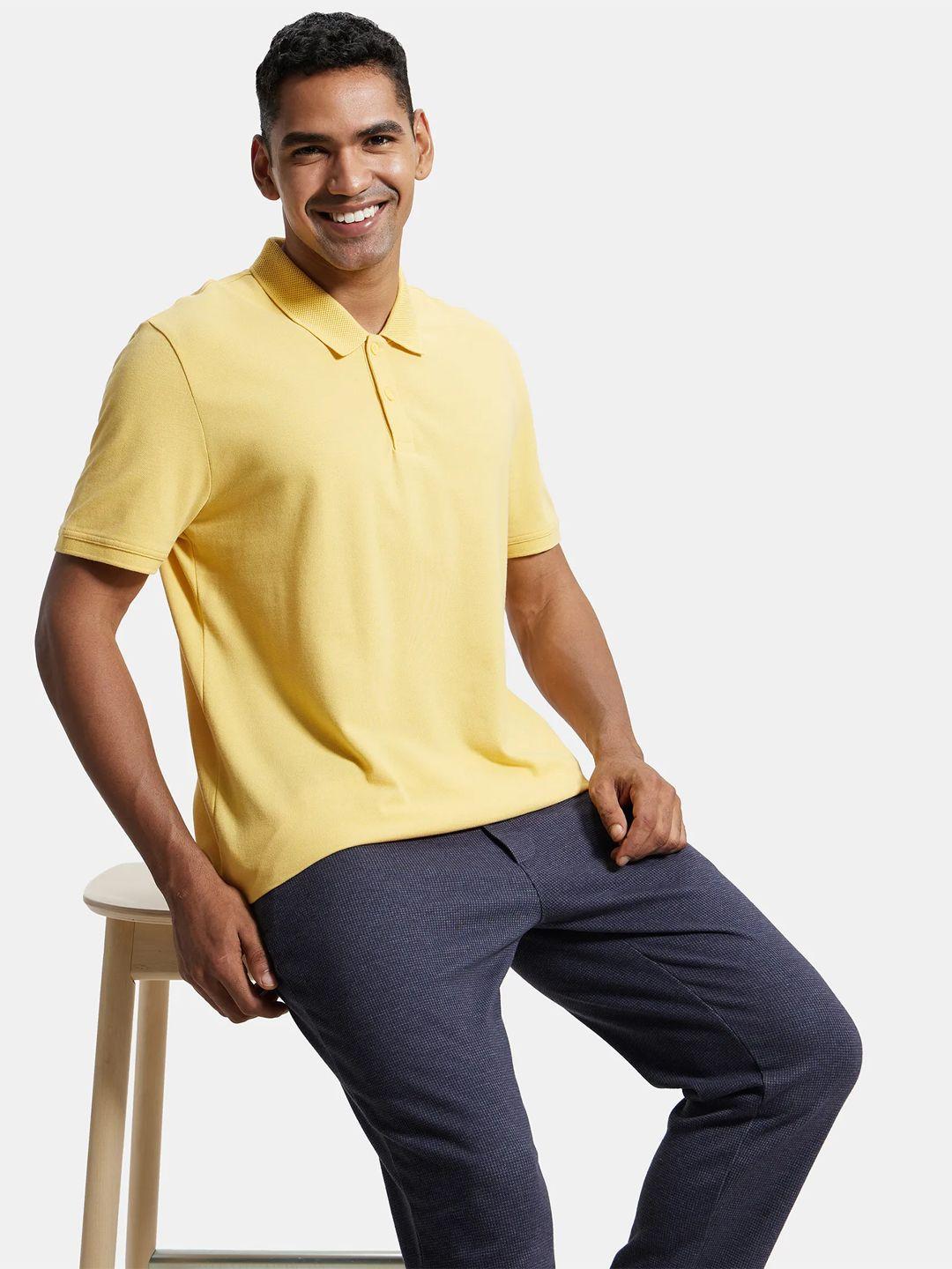 jockey men yellow polo collar cotton t-shirt