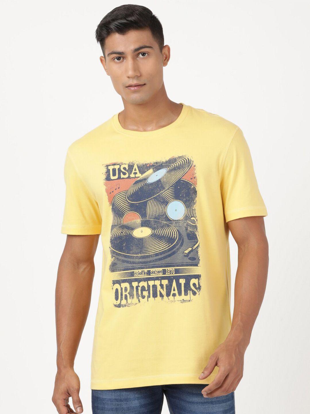 jockey men yellow printed raw edge t-shirt