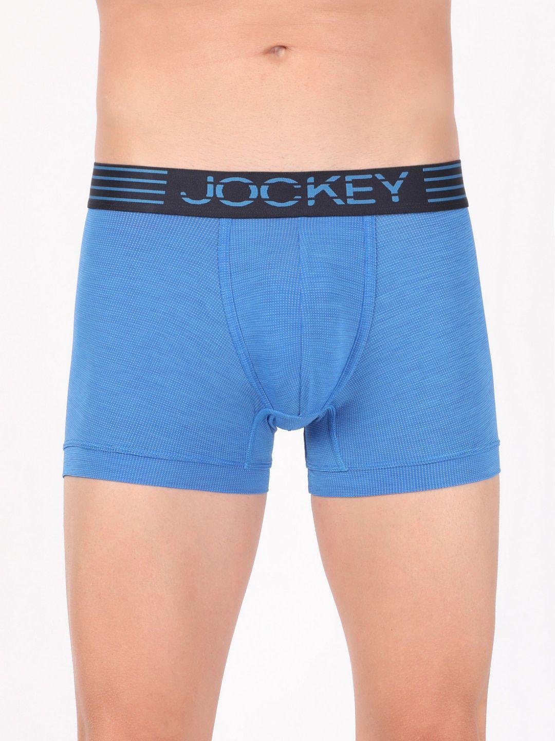 jockey move collection men move blue solid micro touch elastane stretch fabric trunks mm05