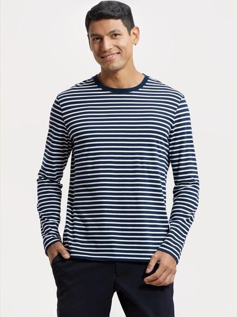 jockey navy & white regular fit striped crew t-shirt