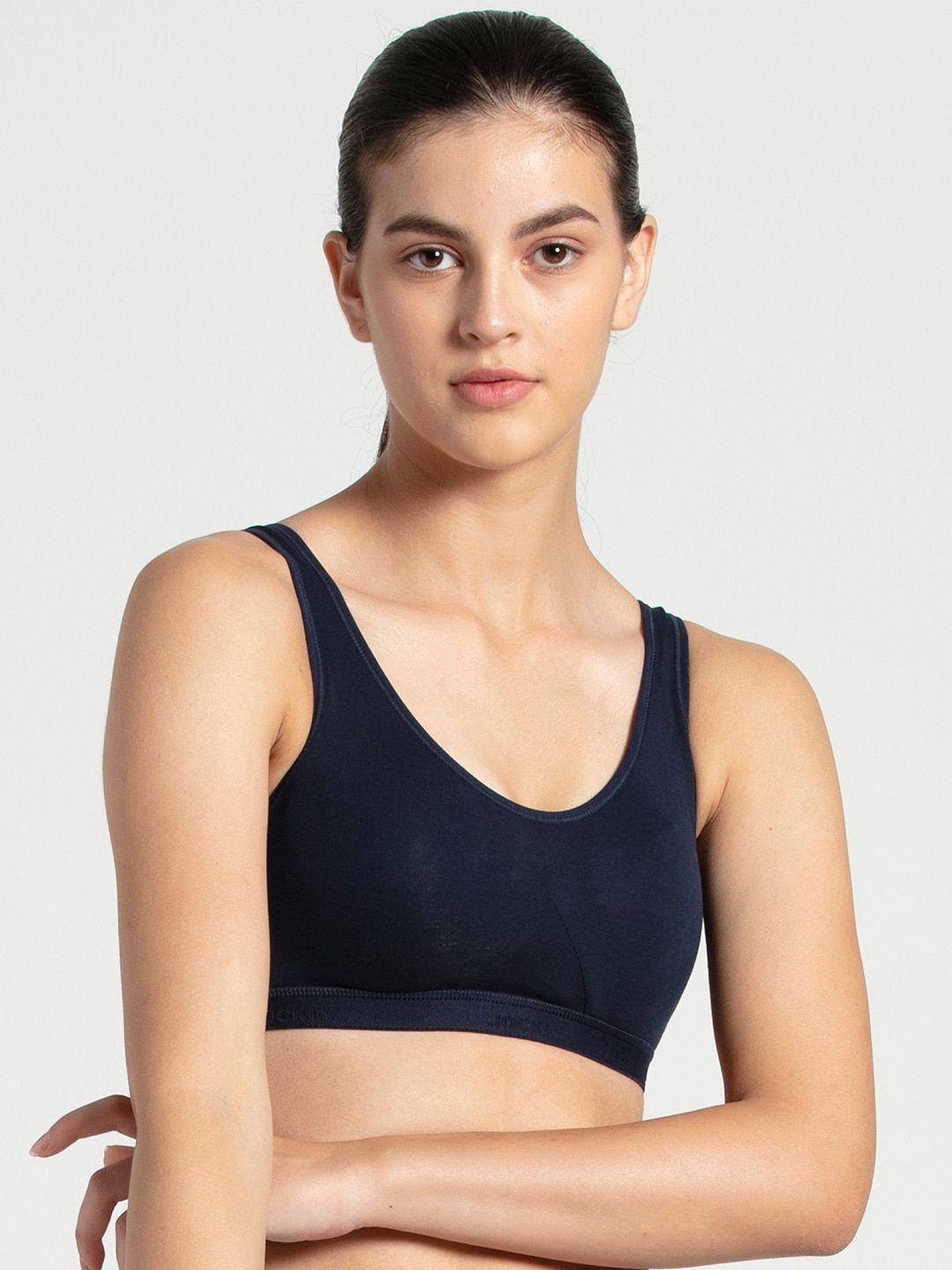 jockey navy blue solid non-wired non padded sports bra 1376-0105-nvblz