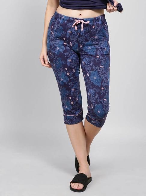 jockey navy cotton printed capris