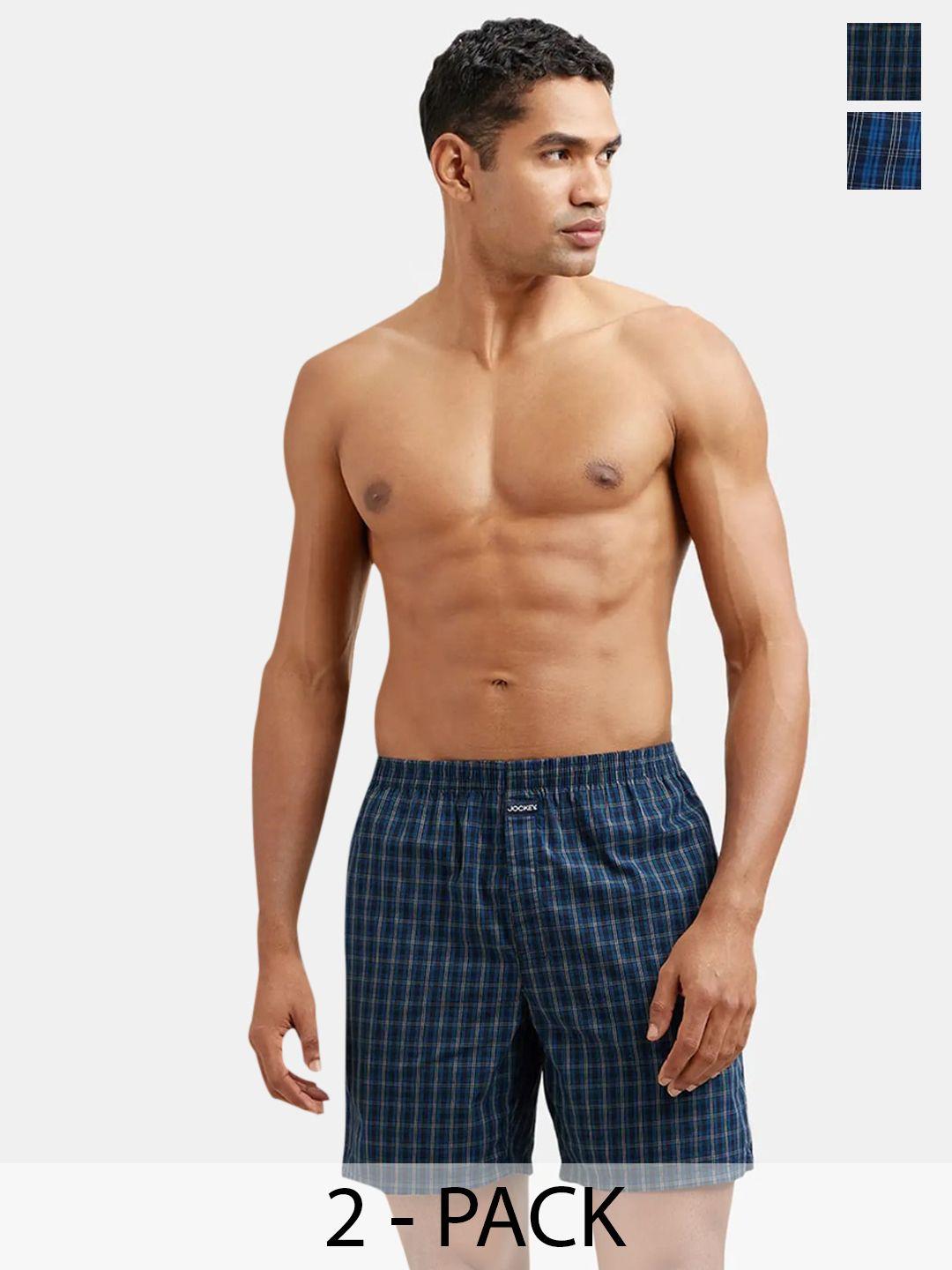 jockey pack of 2 checked pure cotton boxers 1223-0205