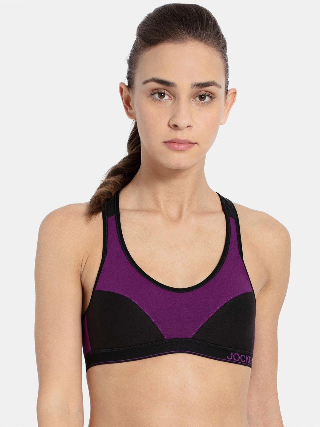jockey purple & black colourblocked workout bra - heavily padded anti-microbial